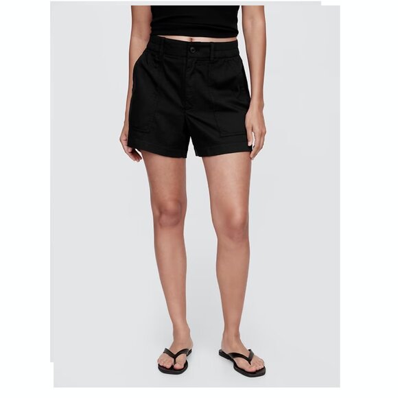 GAP Mid-Rise Girlfriend Khaki Shorts with Washwell in Black M - Picture 2 of 3
